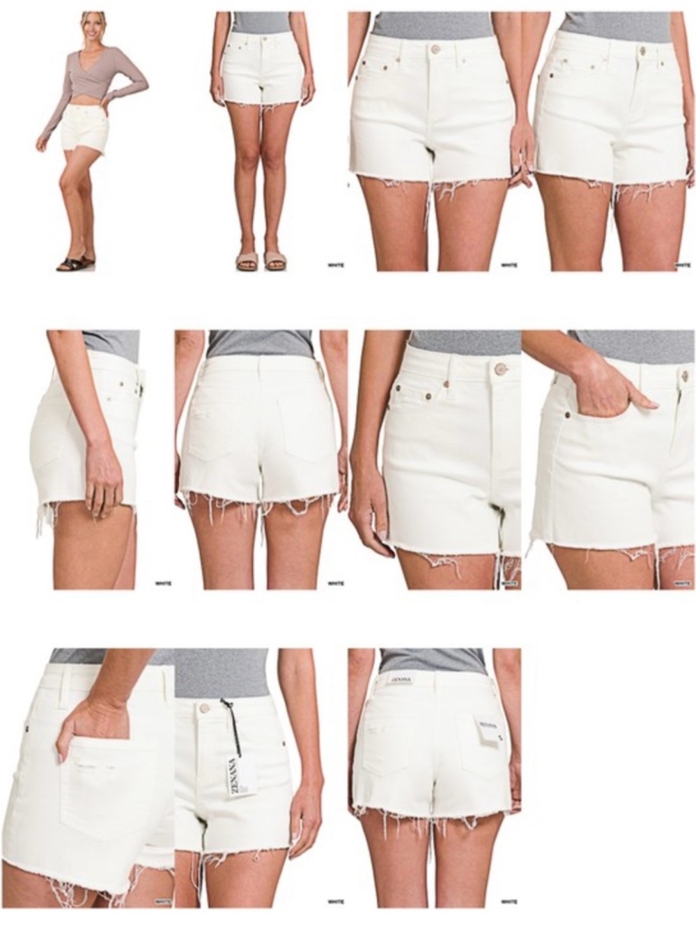 Zenana Outfitters White Raw Hem Denim Shorts - Picture 3 of 3